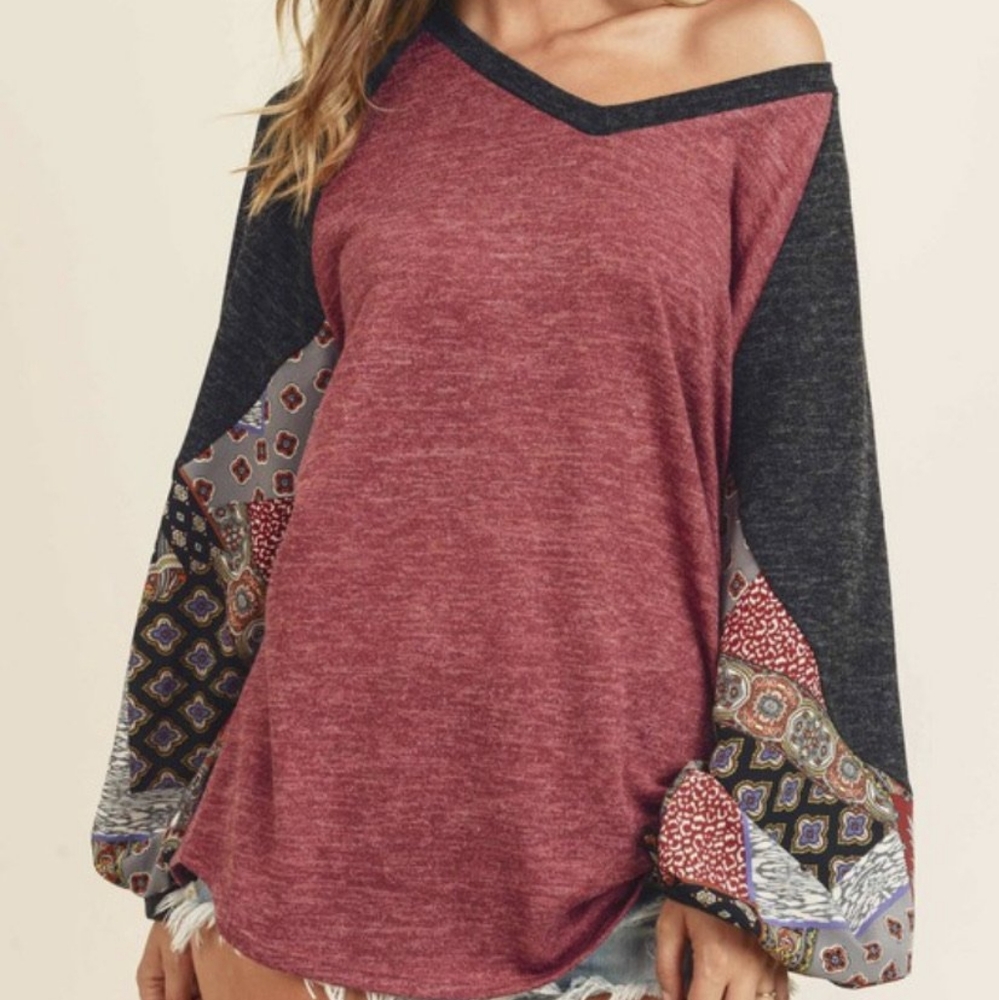 Contrast Balloon Sleeve Top